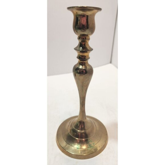 Vintage Brass Taper Round Candlestick Holders 8" Tall Set Of 2 Made in India - Picture 6 of 11
